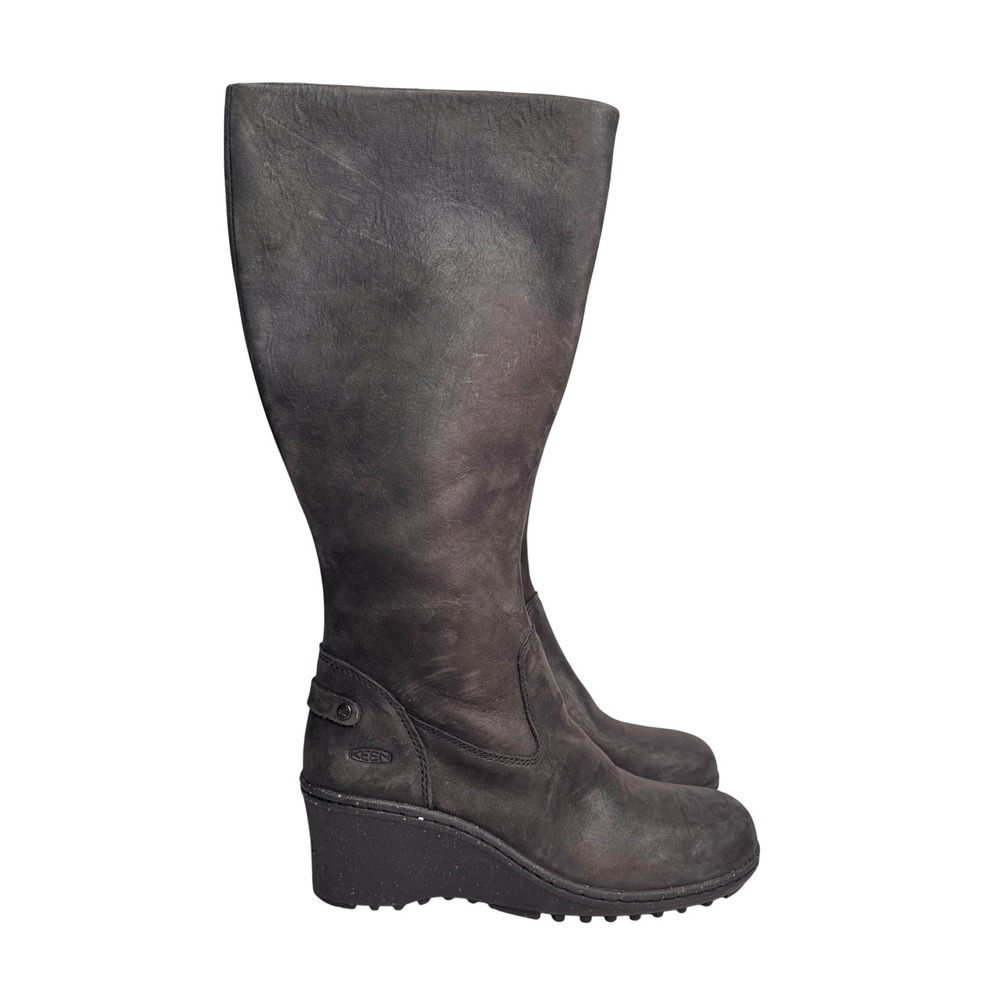 Keen Bern Baby Bern Black Leather Tall Wedge Boots Womens 8 Wide Calf 1007687